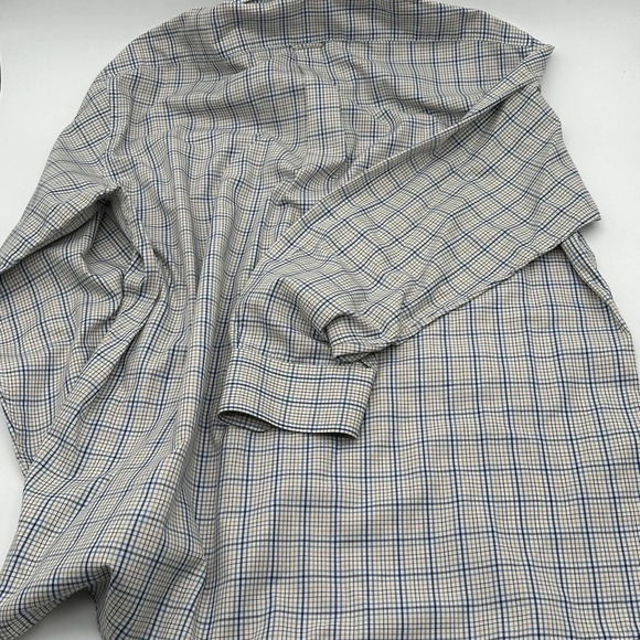 Faconnable Classique Men's Shirt button down collar blue Tan plaid all cotton XL - Picture 7 of 8